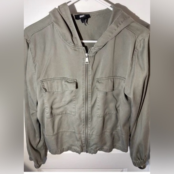 DKNY Utility Hooded Jacket Olive Green Women's Small - Picture 1 of 7